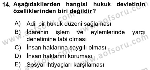 Genel Vergi Hukuku Dersi 2023 - 2024 Yılı Yaz Okulu Sınav Soruları 14. Soru
