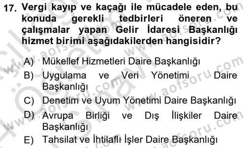Genel Vergi Hukuku Dersi 2023 - 2024 Yılı Yaz Okulu Sınav Soruları 17. Soru
