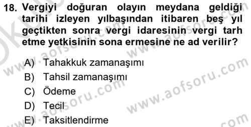 Genel Vergi Hukuku Dersi 2023 - 2024 Yılı Yaz Okulu Sınav Soruları 18. Soru
