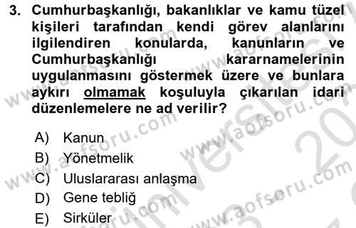 Genel Vergi Hukuku Dersi 2023 - 2024 Yılı Yaz Okulu Sınav Soruları 3. Soru
