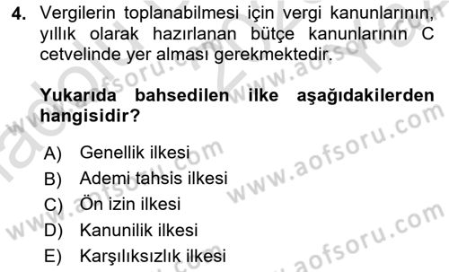 Genel Vergi Hukuku Dersi 2023 - 2024 Yılı Yaz Okulu Sınav Soruları 4. Soru