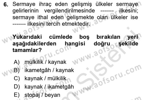 Genel Vergi Hukuku Dersi 2023 - 2024 Yılı Yaz Okulu Sınav Soruları 6. Soru