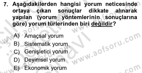 Genel Vergi Hukuku Dersi 2023 - 2024 Yılı Yaz Okulu Sınav Soruları 7. Soru