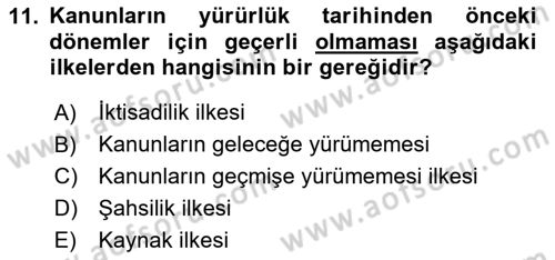 Genel Vergi Hukuku Dersi 2024 - 2025 Yılı (Vize) Ara Sınav Soruları 11. Soru