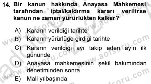 Genel Vergi Hukuku Dersi 2024 - 2025 Yılı (Vize) Ara Sınav Soruları 14. Soru