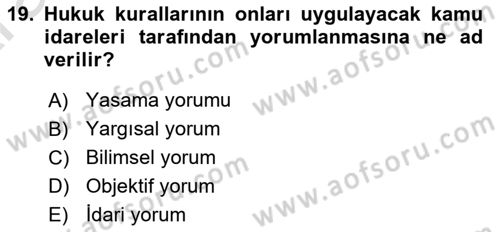 Genel Vergi Hukuku Dersi 2024 - 2025 Yılı (Vize) Ara Sınav Soruları 19. Soru