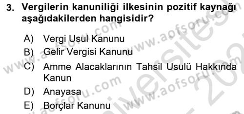 Genel Vergi Hukuku Dersi 2024 - 2025 Yılı (Vize) Ara Sınav Soruları 3. Soru