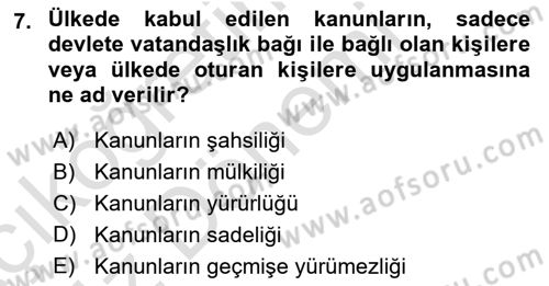 Genel Vergi Hukuku Dersi 2024 - 2025 Yılı (Vize) Ara Sınav Soruları 7. Soru