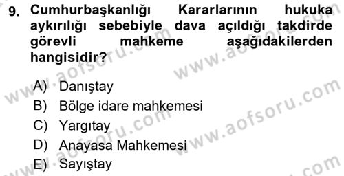 Genel Vergi Hukuku Dersi 2024 - 2025 Yılı (Vize) Ara Sınav Soruları 9. Soru