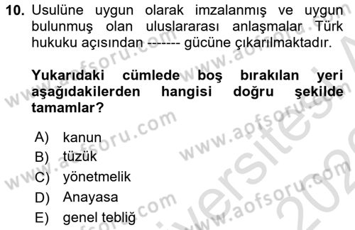 Genel Vergi Hukuku Dersi 2025 - 2026 Yılı (Vize) Ara Sınav Soruları 10. Soru