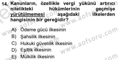 Genel Vergi Hukuku Dersi 2025 - 2026 Yılı (Vize) Ara Sınav Soruları 14. Soru