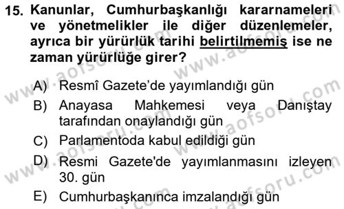 Genel Vergi Hukuku Dersi 2025 - 2026 Yılı (Vize) Ara Sınav Soruları 15. Soru