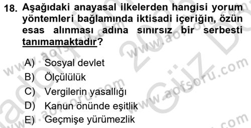 Genel Vergi Hukuku Dersi 2025 - 2026 Yılı (Vize) Ara Sınav Soruları 18. Soru