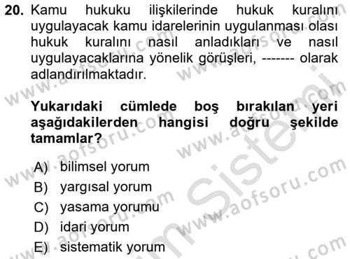 Genel Vergi Hukuku Dersi 2025 - 2026 Yılı (Vize) Ara Sınav Soruları 20. Soru