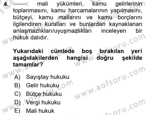 Genel Vergi Hukuku Dersi 2025 - 2026 Yılı (Vize) Ara Sınav Soruları 4. Soru