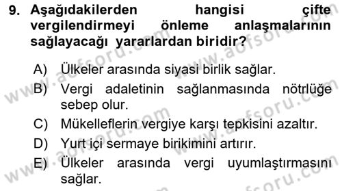 Uluslararası Ticarette Vergilendirme Dersi 2016 - 2017 Yılı (Final) Dönem Sonu Sınav Soruları 9. Soru