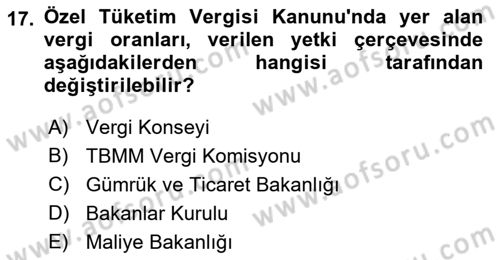 Uluslararası Ticarette Vergilendirme Dersi 2017 - 2018 Yılı (Vize) Ara Sınav Soruları 17. Soru