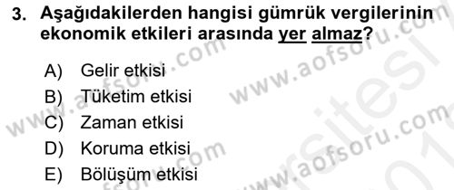 Uluslararası Ticarette Vergilendirme Dersi 2017 - 2018 Yılı (Vize) Ara Sınavı 3. Soru