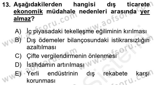 Uluslararası Ticarette Vergilendirme Dersi 2018 - 2019 Yılı (Final) Dönem Sonu Sınav Soruları 13. Soru