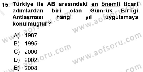 Uluslararası Ticarette Vergilendirme Dersi 2018 - 2019 Yılı (Final) Dönem Sonu Sınav Soruları 15. Soru