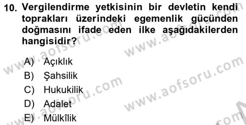 Uluslararası Ticarette Vergilendirme Dersi 2018 - 2019 Yılı Yaz Okulu Sınav Soruları 10. Soru