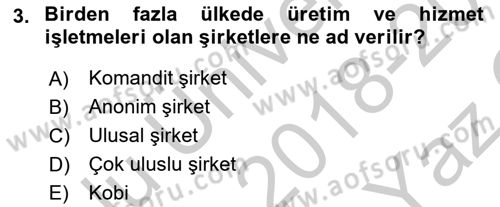 Uluslararası Ticarette Vergilendirme Dersi 2018 - 2019 Yılı Yaz Okulu Sınav Soruları 3. Soru
