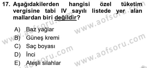 Uluslararası Ticarette Vergilendirme Dersi 2023 - 2024 Yılı (Vize) Ara Sınav Soruları 17. Soru