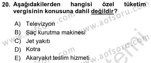 Uluslararası Ticarette Vergilendirme Dersi 2023 - 2024 Yılı (Vize) Ara Sınav Soruları 20. Soru
