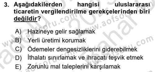 Uluslararası Ticarette Vergilendirme Dersi 2023 - 2024 Yılı (Vize) Ara Sınav Soruları 3. Soru