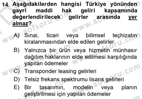 Uluslararası Ticarette Vergilendirme Dersi 2023 - 2024 Yılı (Final) Dönem Sonu Sınav Soruları 14. Soru