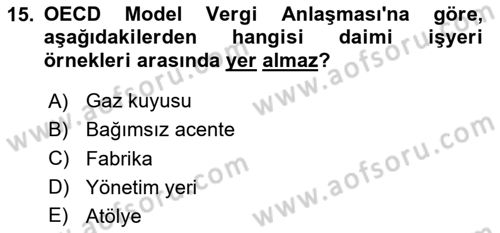 Uluslararası Ticarette Vergilendirme Dersi 2023 - 2024 Yılı (Final) Dönem Sonu Sınav Soruları 15. Soru