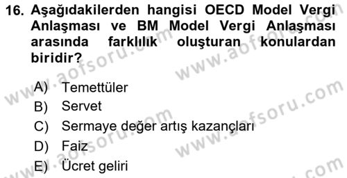 Uluslararası Ticarette Vergilendirme Dersi 2023 - 2024 Yılı (Final) Dönem Sonu Sınav Soruları 16. Soru