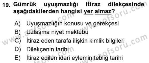 Uluslararası Ticarette Vergilendirme Dersi 2023 - 2024 Yılı (Final) Dönem Sonu Sınav Soruları 19. Soru