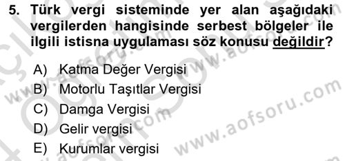 Uluslararası Ticarette Vergilendirme Dersi 2023 - 2024 Yılı (Final) Dönem Sonu Sınav Soruları 5. Soru