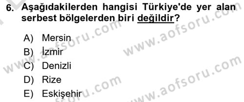 Uluslararası Ticarette Vergilendirme Dersi 2023 - 2024 Yılı (Final) Dönem Sonu Sınav Soruları 6. Soru