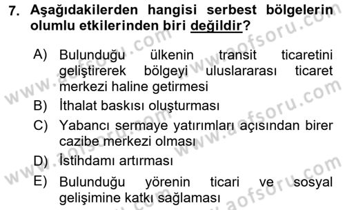 Uluslararası Ticarette Vergilendirme Dersi 2023 - 2024 Yılı (Final) Dönem Sonu Sınav Soruları 7. Soru