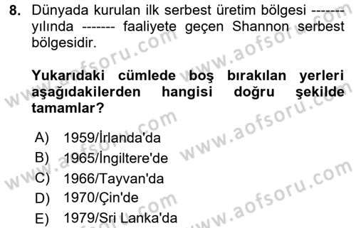 Uluslararası Ticarette Vergilendirme Dersi 2023 - 2024 Yılı (Final) Dönem Sonu Sınav Soruları 8. Soru