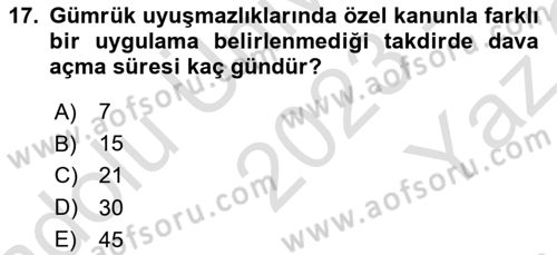 Uluslararası Ticarette Vergilendirme Dersi 2023 - 2024 Yılı Yaz Okulu Sınav Soruları 17. Soru