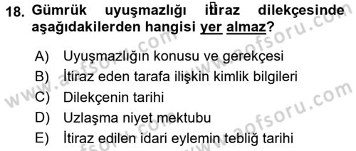 Uluslararası Ticarette Vergilendirme Dersi 2023 - 2024 Yılı Yaz Okulu Sınav Soruları 18. Soru