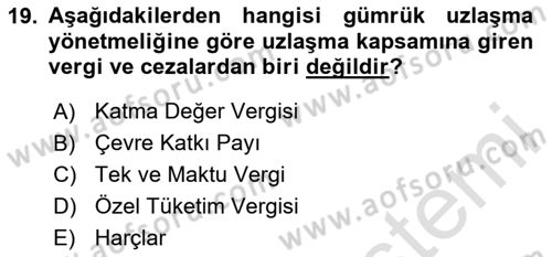 Uluslararası Ticarette Vergilendirme Dersi 2023 - 2024 Yılı Yaz Okulu Sınav Soruları 19. Soru