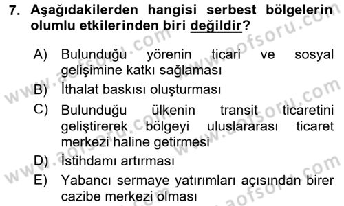 Uluslararası Ticarette Vergilendirme Dersi 2023 - 2024 Yılı Yaz Okulu Sınav Soruları 7. Soru