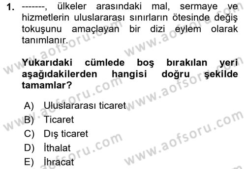 Uluslararası Ticarette Vergilendirme Dersi 2024 - 2025 Yılı (Vize) Ara Sınav Soruları 1. Soru