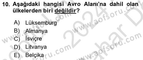 Uluslararası Ticarette Vergilendirme Dersi 2024 - 2025 Yılı (Vize) Ara Sınav Soruları 10. Soru