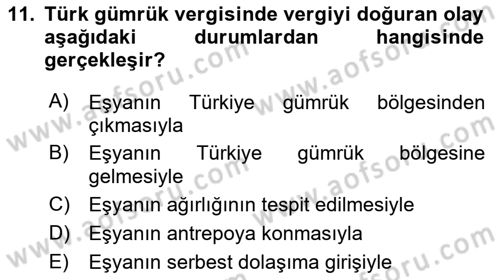 Uluslararası Ticarette Vergilendirme Dersi 2024 - 2025 Yılı (Vize) Ara Sınav Soruları 11. Soru
