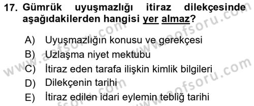 Uluslararası Ticarette Vergilendirme Dersi 2024 - 2025 Yılı (Final) Dönem Sonu Sınav Soruları 17. Soru