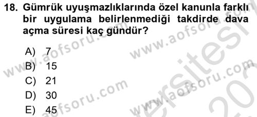 Uluslararası Ticarette Vergilendirme Dersi 2024 - 2025 Yılı (Final) Dönem Sonu Sınav Soruları 18. Soru