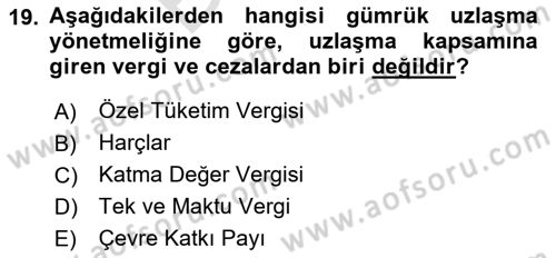 Uluslararası Ticarette Vergilendirme Dersi 2024 - 2025 Yılı (Final) Dönem Sonu Sınav Soruları 19. Soru
