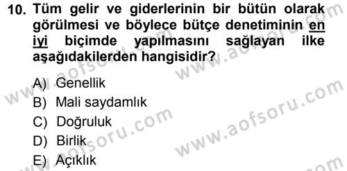 Devlet Bütçesi Dersi Ara Sınavı Deneme Sınav Soruları 10. Soru