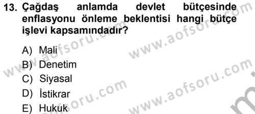 Devlet Bütçesi Dersi Ara Sınavı Deneme Sınav Soruları 13. Soru