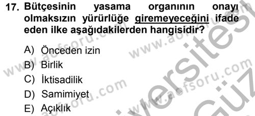 Devlet Bütçesi Dersi 2012 - 2013 Yılı (Vize) Ara Sınav Soruları 17. Soru